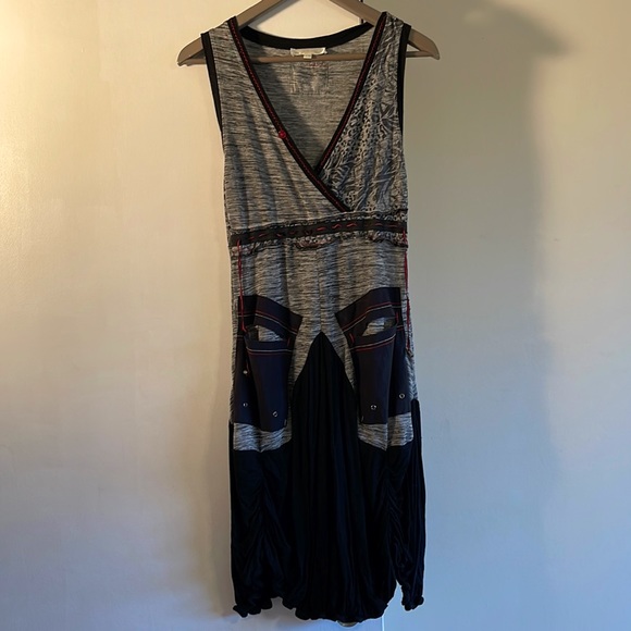 Fun gray and black patchwork dress with pockets - Picture 1 of 5